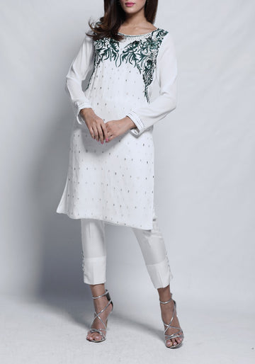 Elsa - 2 Piece with White Teal and Gold Embroidered Tunic