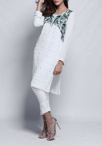 Elsa - 2 Piece with White Teal and Gold Embroidered Tunic