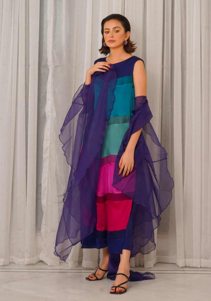 Indigo Color Block Shirt And Pants