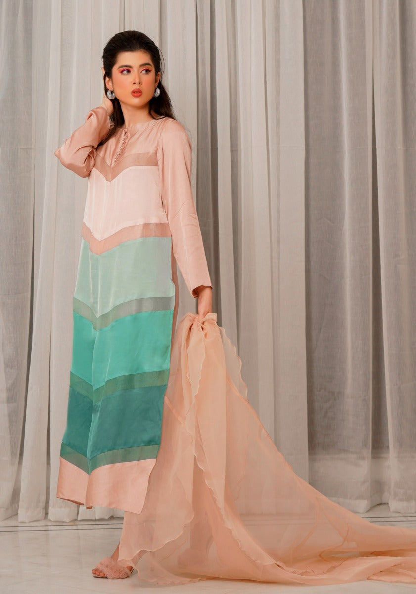 Beige Color Block Shirt And Pants