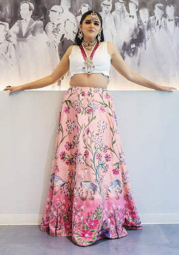 Pink Hand Painted Lehenga