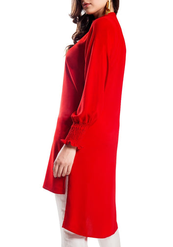 Fumo - Red Hand Stitched Tunic with Smoking Sleeves