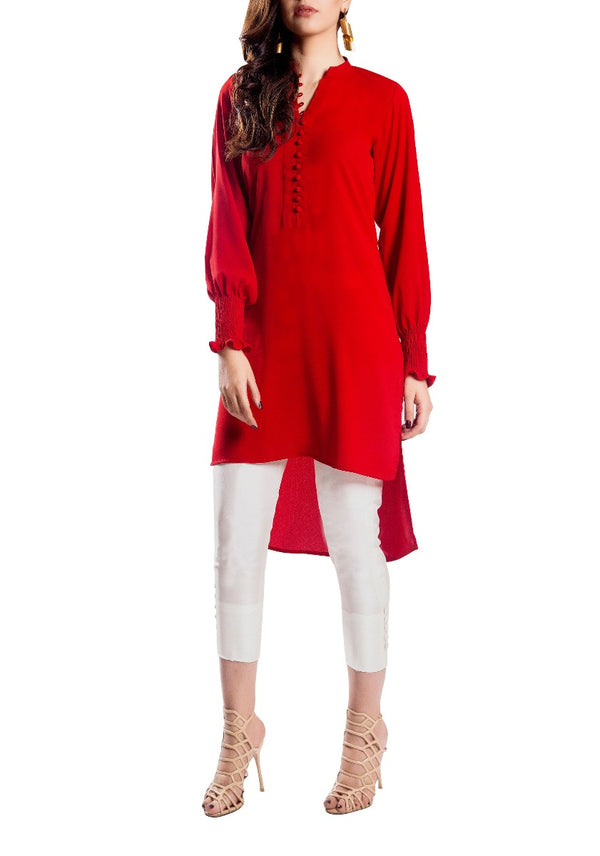 Fumo - Red Hand Stitched Tunic with Smoking Sleeves