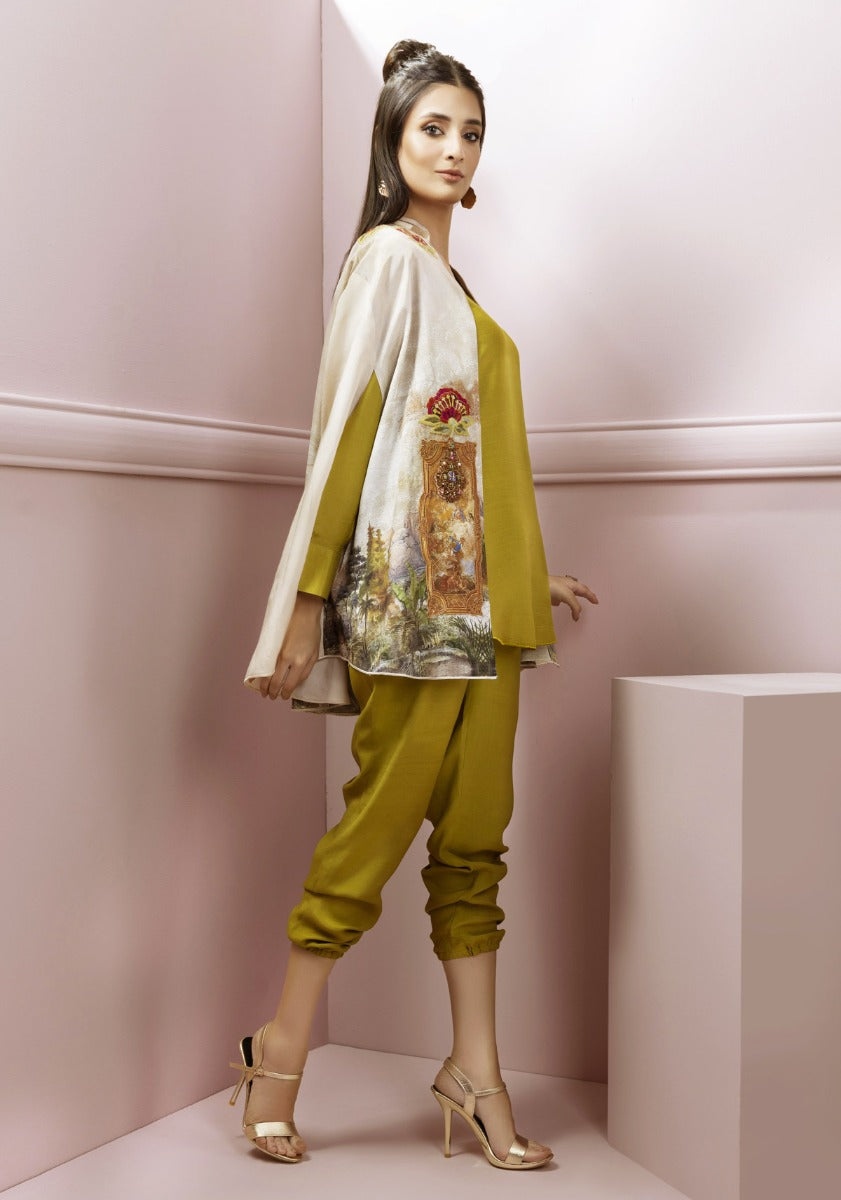 tropical inspired canvas in this trendy cut jacket