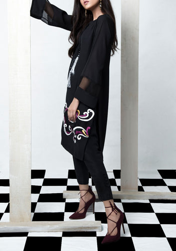 Haley - Black 2 piece Embroidered Organza Set