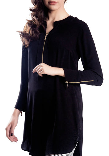 Hinge - Black Hand Stitched Colour Block Tunic