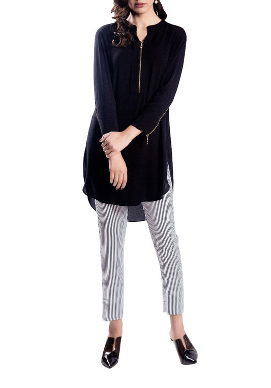 Hinge - Black Hand Stitched Colour Block Tunic