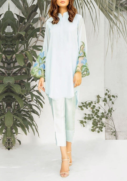 Lea-Sky Blue tunic with multi applique blue sleeves (two piece set)