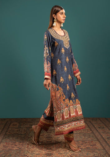 Midnight Blue Textured kurta