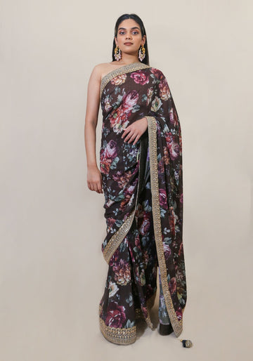 Wine Floral Saree