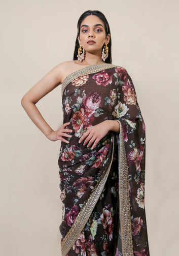 Wine Floral Saree