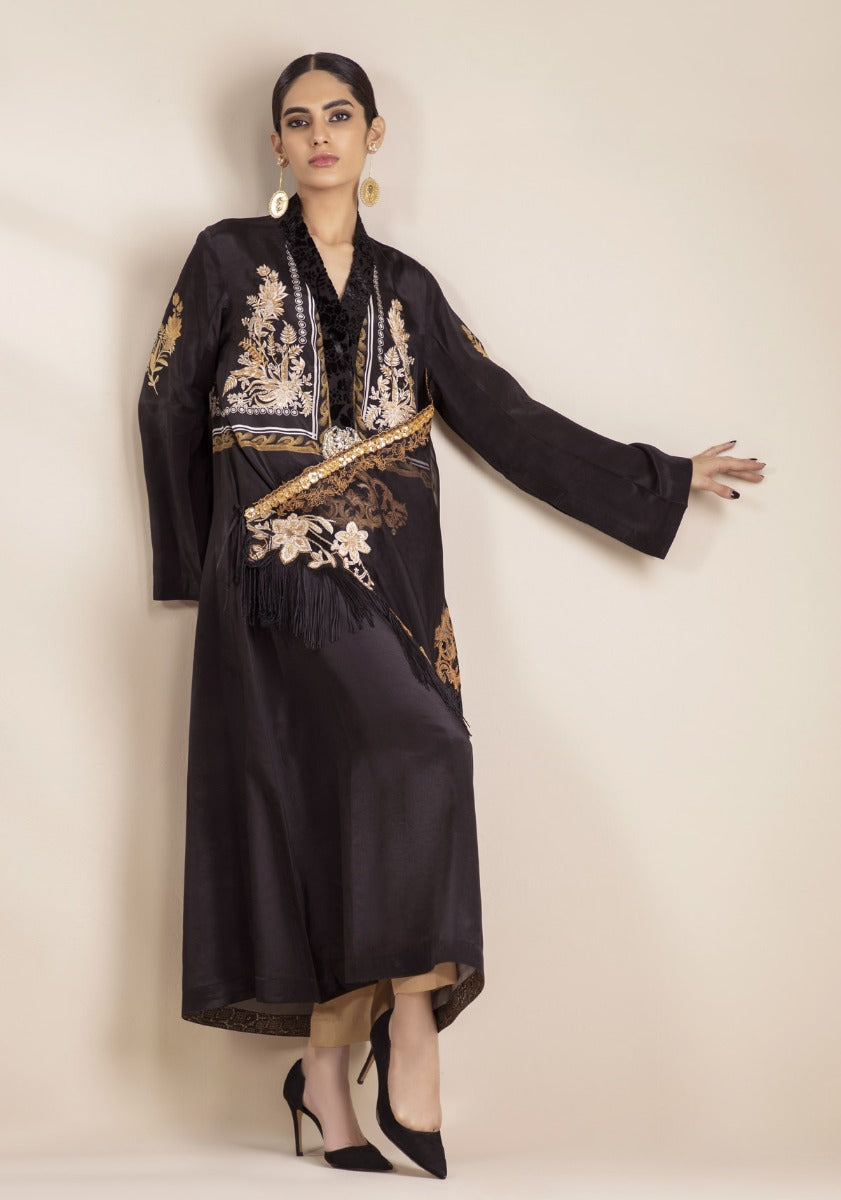 Black Printed Floral Silk Tunic