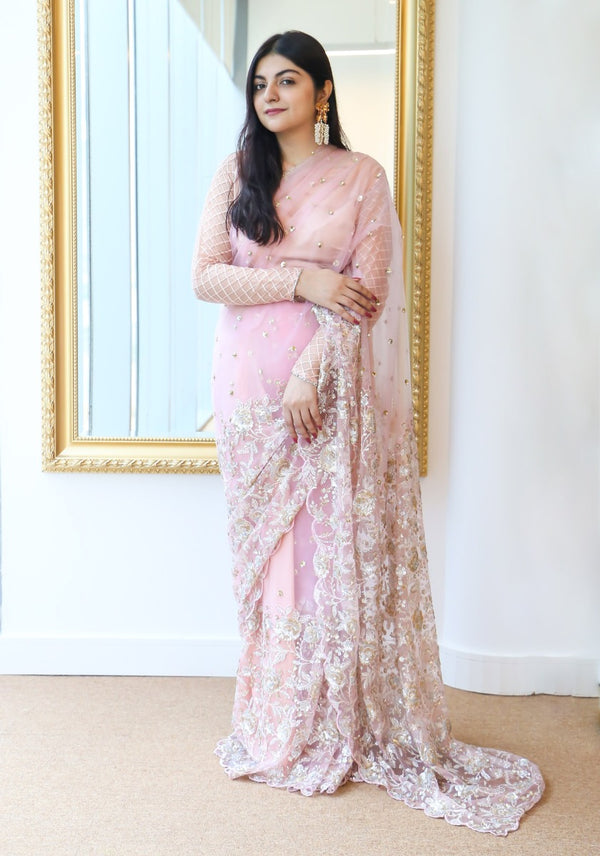 Baby pink  Embellished Saree
