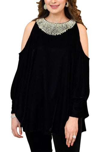Shoulder Cut Velvet Top