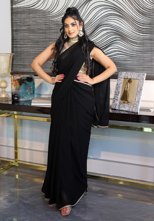 Black stitched saree