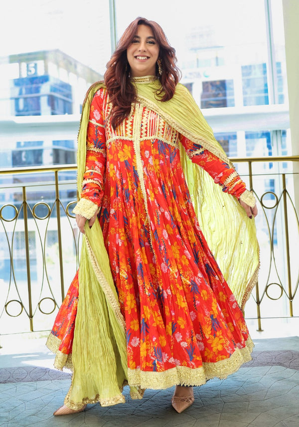 Floral Peshwas (Anarkali) with gota