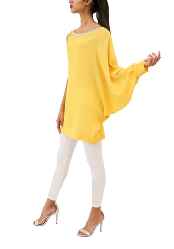 Yellow Crepe Shirt With Embellishments